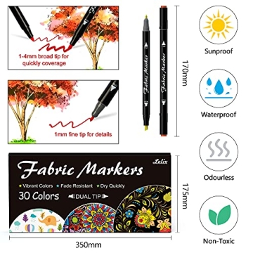 Lelix Fabric Markers - 30 Dual Tip Pens for Crafting