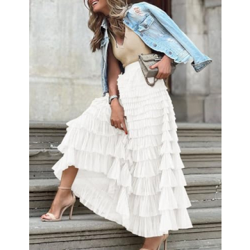 Flygo Women's Long Maxi Tulle Skirt for Elegant Occasions