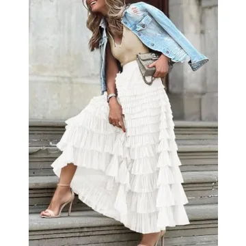 Flygo Women's Long Maxi Tulle Skirt for Elegant Occasions