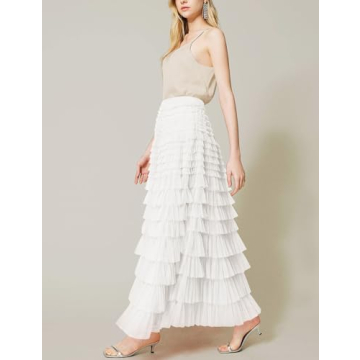 Flygo Women's Long Maxi Tulle Skirt for Elegant Occasions
