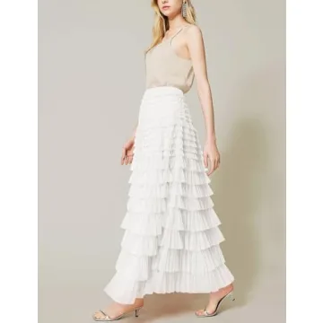Flygo Women's Long Maxi Tulle Skirt for Elegant Occasions