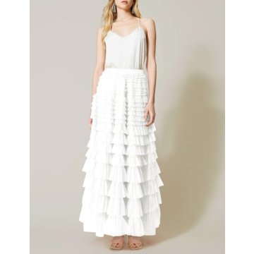 Flygo Women's Long Maxi Tulle Skirt for Elegant Occasions