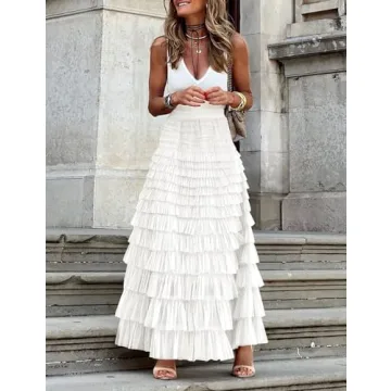 Flygo Women's Long Maxi Tulle Skirt for Elegant Occasions