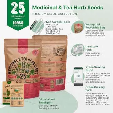 Organo Republic 25 Medicinal & Tea Herb Seeds Variety Pack: 10,900+ Non-GMO Heirloom Seeds