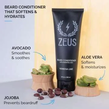 ZEUS Beard Wash & Beard Conditioner Set with Green Tea for Men, Soften, Hydrates & Moisturizes - MADE IN USA (Sandalwood)