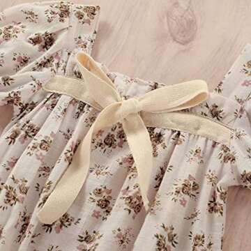Kupretty Newborn Baby Girl Cotton Summer Clothes Vintage Floral Romper Square Neck Short Sleeve Bodysuit Jumpsuit (Beige, 3-6 Months)