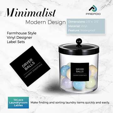 Prefdo Laundry Labels for Jars,144 Minimalist Laundry Room Labels, Waterproof Cleaning Labels for Gl...