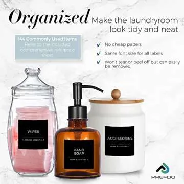 Prefdo Laundry Labels for Jars,144 Minimalist Laundry Room Labels, Waterproof Cleaning Labels for Glass Jars Spray Bottles Linen Containers Laundry Room Bathroom Storage Organization (Black)