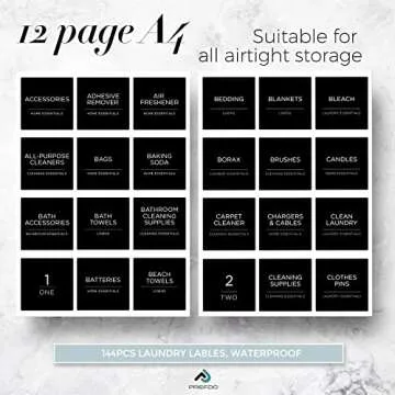 Prefdo Laundry Labels for Jars,144 Minimalist Laundry Room Labels, Waterproof Cleaning Labels for Glass Jars Spray Bottles Linen Containers Laundry Room Bathroom Storage Organization (Black)