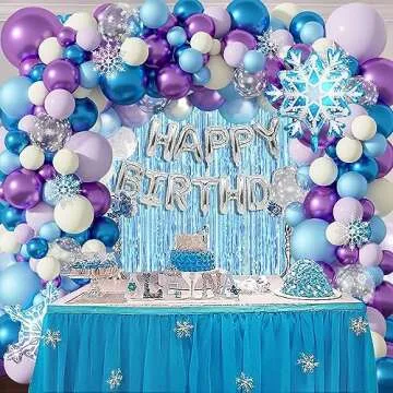 Frozen Balloon Garland Arch Kit Snow Blue and Purple White Balloons Birthday Snowflake Foil Balloons for Princess Winter Wonderland Gir Frozen Theme Birthday Party Supplies Decorations
