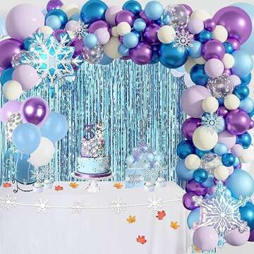 Frozen Balloon Garland Arch Kit Snow Blue and Purple White Balloons Birthday Snowflake Foil Balloons for Princess Winter Wonderland Gir Frozen Theme Birthday Party Supplies Decorations