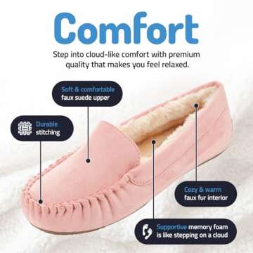 Floopi Women Slippers Moccasins - Soft Faux Fur Lining & Cozy Memory Foam