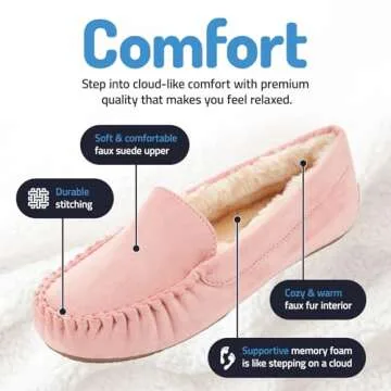 Floopi Women Slippers Moccasins - Soft Faux Fur Lining & Cozy Memory Foam
