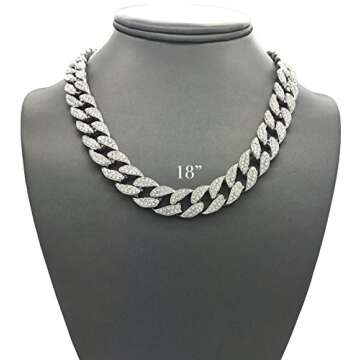 Shiny Jewelers USA Mens Iced Out Hip Hop Silver tone CZ Miami Cuban Link Chain Choker Necklace (18")
