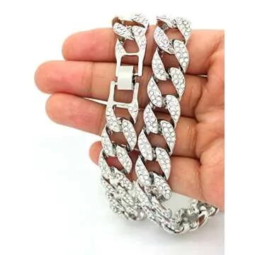 Shiny Jewelers USA Mens Iced Out Hip Hop Silver tone CZ Miami Cuban Link Chain Choker Necklace (18")