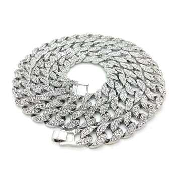 Shiny Jewelers USA Mens Iced Out Hip Hop Silver tone CZ Miami Cuban Link Chain Choker Necklace (18")