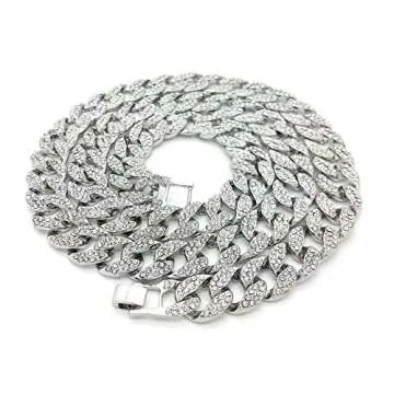 Shiny Jewelers USA Mens Iced Out Hip Hop Silver tone CZ Miami Cuban Link Chain Choker Necklace (18")