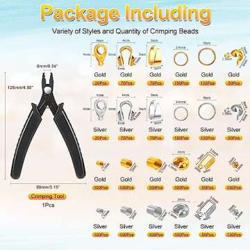 2120 PCS Crimp Beads for Jewelry Making Supplies, Bracelet Clasps and Closures, Golden Silver Crimp ...