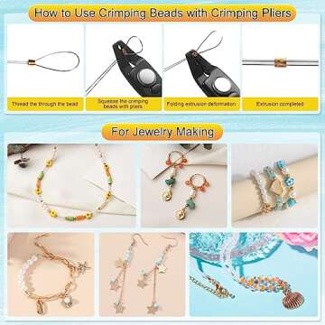 2120 PCS Crimp Beads for Jewelry Making Supplies, Bracelet Clasps and Closures, Golden Silver Crimp Covers & Tubes, Lobster Clasp Crimping Pliers and Beading Wire