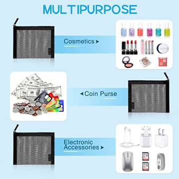 EASYFUN 6 Mini Mesh Zipper Pouches for Organizing Essentials