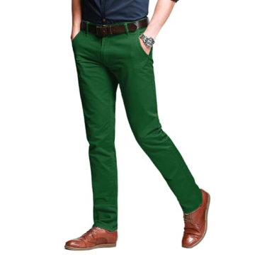 Match Mens Slim-Tapered Flat-Front Casual Pants - Stylish Grass Green Upgrade