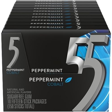 5 GUM Peppermint Cobalt Sugar Free Chewing Gum - Bulk Pack of 10