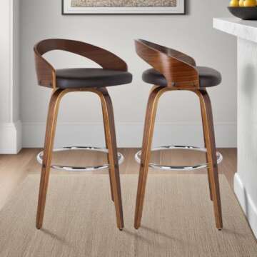 Armen Living Sonia 26" Seat Height Mid Century Modern Swivel Bar Stool for Kitchen Island Counter in...