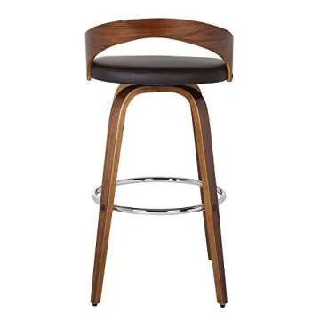 Armen Living Sonia 26" Seat Height Mid Century Modern Swivel Bar Stool for Kitchen Island Counter in Brown Faux Leather and Walnut Wood