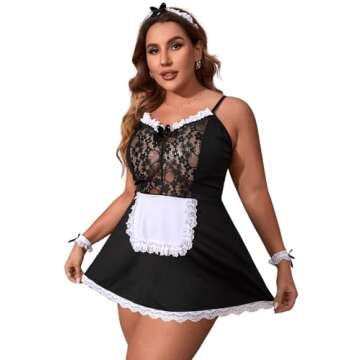 WDIRARA Plus Size Maid Dress 5 Pieces Lingerie Set
