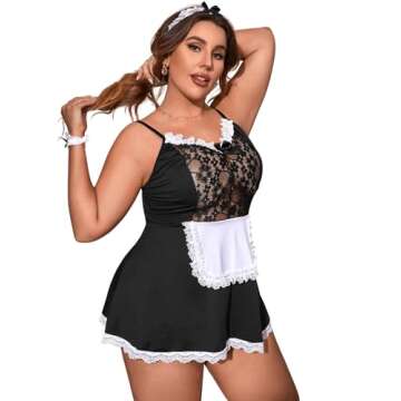 WDIRARA Plus Size Maid Dress 5 Pieces Lingerie Set