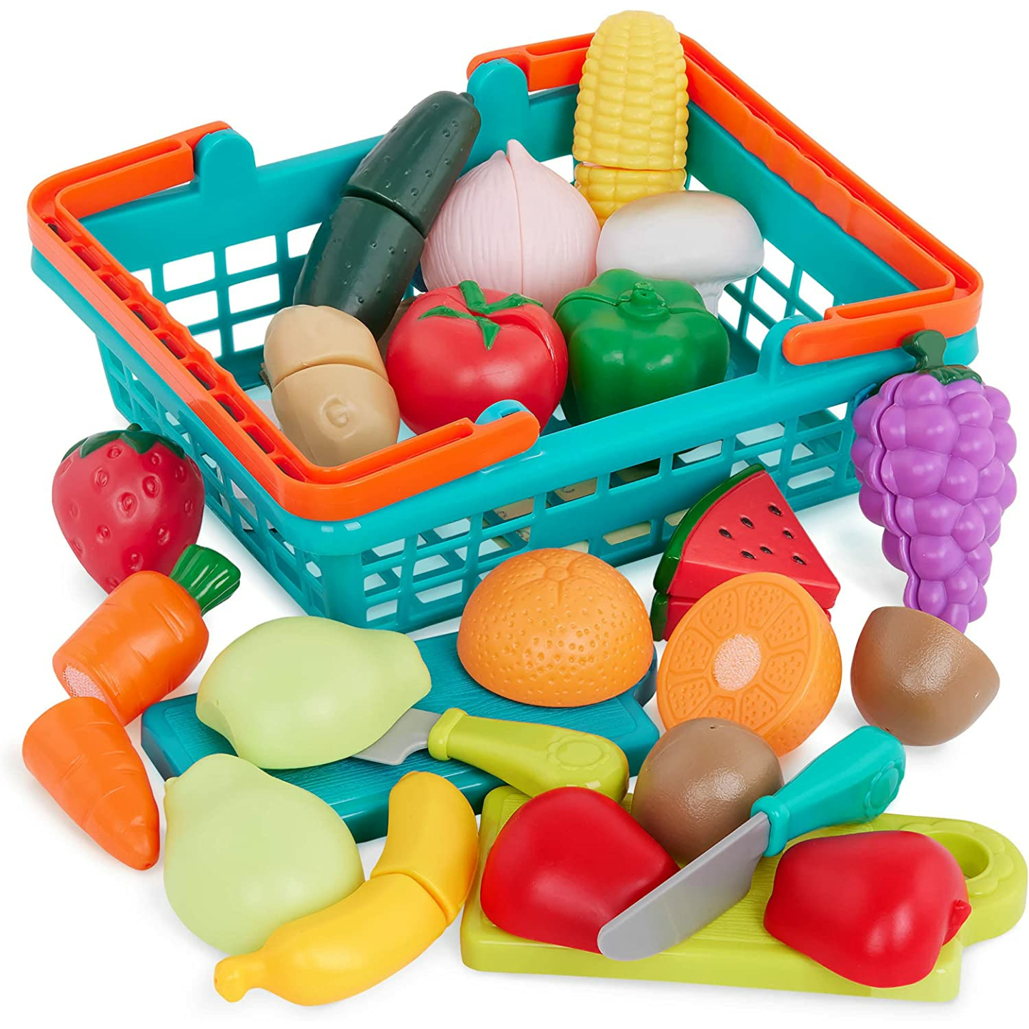 Battat 37 Pcs Play Food Set with Basket & Chopper