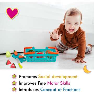Battat 37 Pcs Play Food Set with Basket & Chopper