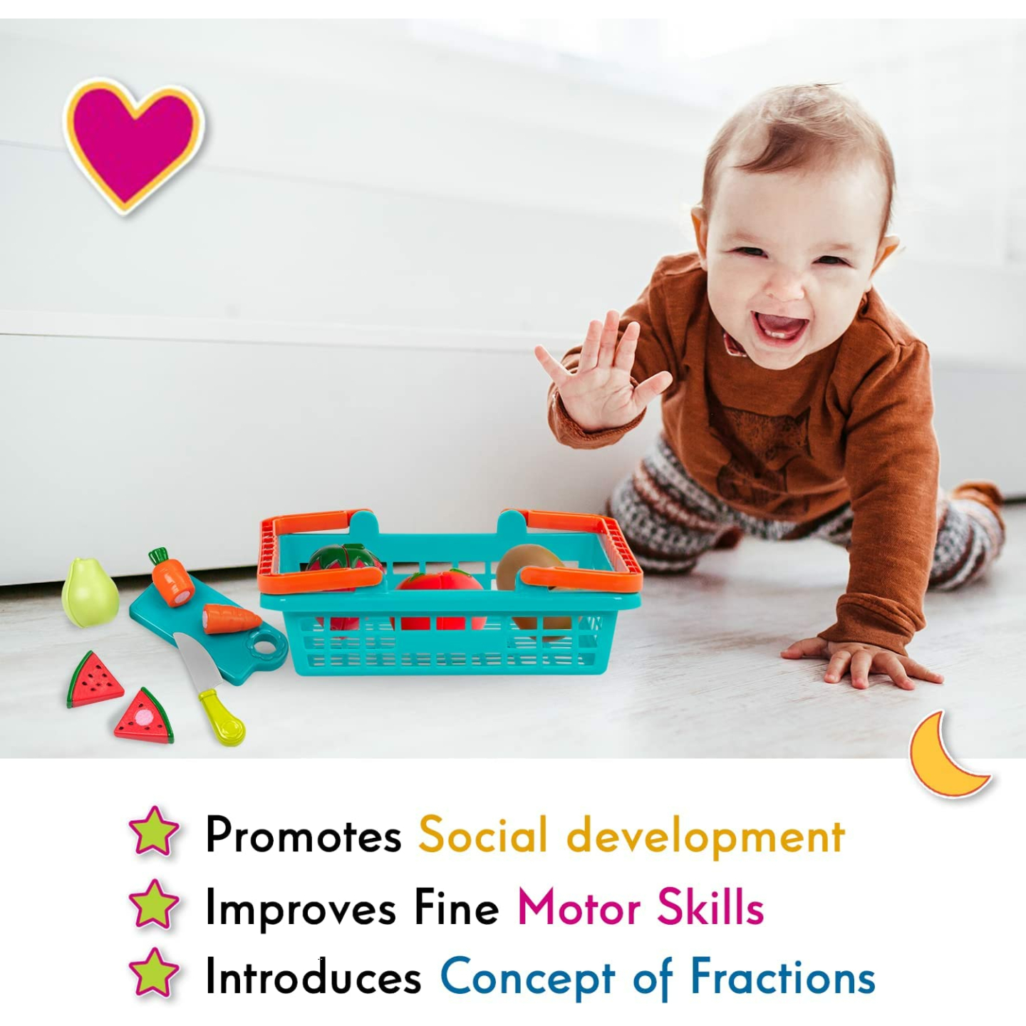 Battat 37 Pcs Play Food Set with Basket & Chopper