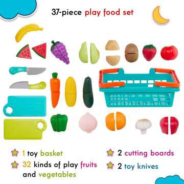 Battat 37 Pcs Play Food Set with Basket & Chopper