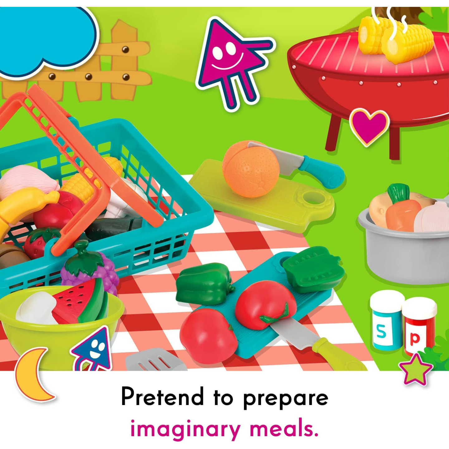 Battat 37 Pcs Play Food Set with Basket & Chopper