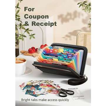 SortRax Small Receipt Coupon Organizer, A6 Size 12 Pockets Accordion File Organizer, 8X5.3 Inches, Zipper Closure