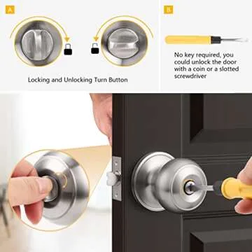 Probrico Nickle Privacy Door Knobs Set for Bedrooms & Baths
