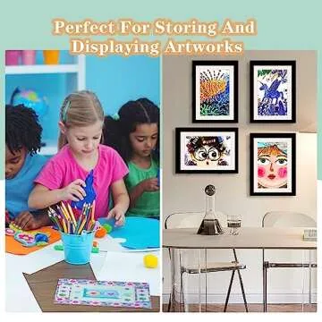 RIOFLY Kids Art Frames,9.5x13 Front Opening Artwork Frames Changeable Picture Display for DIN, Holds 50 Pcs, for 3D Picture,A4 Art-Work,Crafts,Children Drawing,Hanging Art,Portfolio Storage-Black