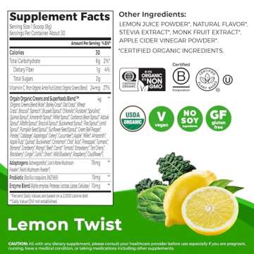 Orgain Supreme Greens Powder with 25 Organic Greens, 50 Superfoods, 1 Billion Probiotics, and Adapto...