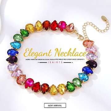 JEAIRTS Rhinestone Choker Necklace Sparkly Multi-color Crystal Chokers Party Prom Necklaces for Wome...