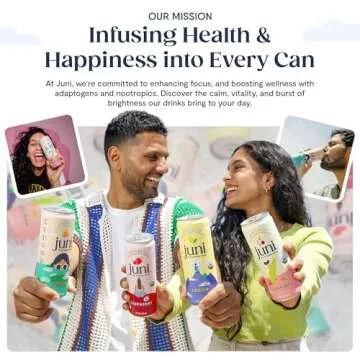 Juni Sparkling Tea with Adaptogens, Zero Sugar, 5 Calories, Organic Adaptogen Drink with Natural Caffeine from Green Tea, Vegan, Lemon, 12 Fl Oz Cans (12-Pack)