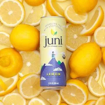 Juni Sparkling Tea with Adaptogens, Zero Sugar, 5 Calories, Organic Adaptogen Drink with Natural Caffeine from Green Tea, Vegan, Lemon, 12 Fl Oz Cans (12-Pack)