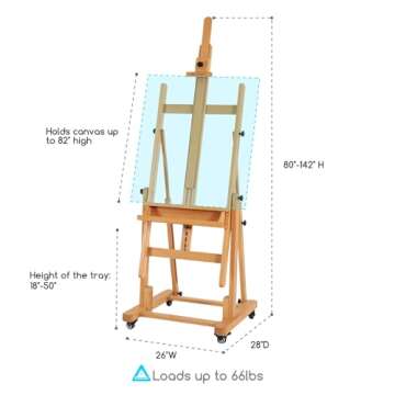 MEEDEN Extra Large Heavy-Duty H-Frame Studio Easel - Solid Beech Wooden Artist Professional Easel, P...