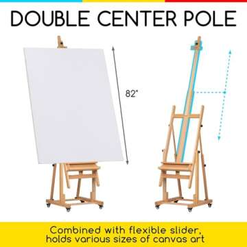 MEEDEN Extra Large Heavy-Duty H-Frame Studio Easel - Solid Beech Wooden Artist Professional Easel, Painting Art Easel Stand with 4 Premium Locking Silent Caster Wheels, Hold Max 82"