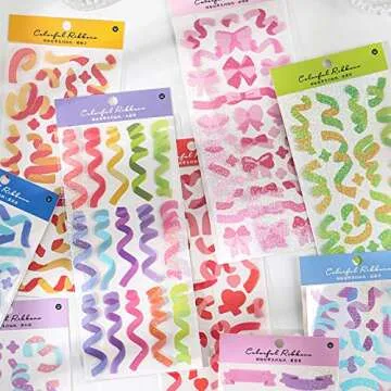 10 Sheets Hyun-chae Ribbon Stickers Self Adhesive Small Stickers for Arts Craft Greeting Cards Photo Card Scrap Books Home Decoration DIY Deco Stickers (Multi)