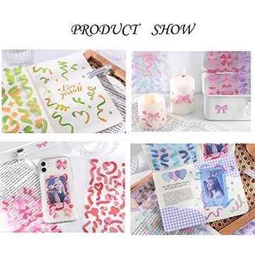 10 Sheets Hyun-chae Ribbon Stickers Self Adhesive Small Stickers for Arts Craft Greeting Cards Photo Card Scrap Books Home Decoration DIY Deco Stickers (Multi)