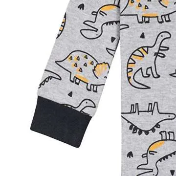 Gerber Baby Boys' 2-Pack Footed Pajamas, Grey Dinos Black Stripe Grey, 12 Months