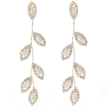 Dangling Earrings for Women, Elegant Rhinestone Delicate Leaf silver drop Long Earrings for Wedding,...