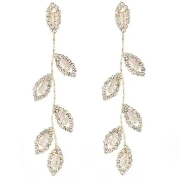 Dangling Earrings for Women, Elegant Rhinestone Delicate Leaf silver drop Long Earrings for Wedding,...