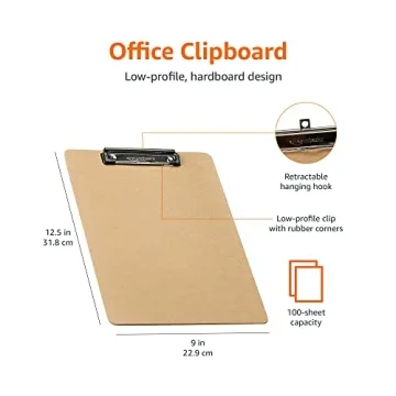 Amazon Basics 6-Pack Hardboard Office Clipboards Sturdy Portable